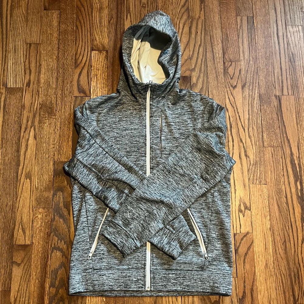 lululemon athletica Men's Gray Marled Full-Zip Hooded Jacket with White Trim